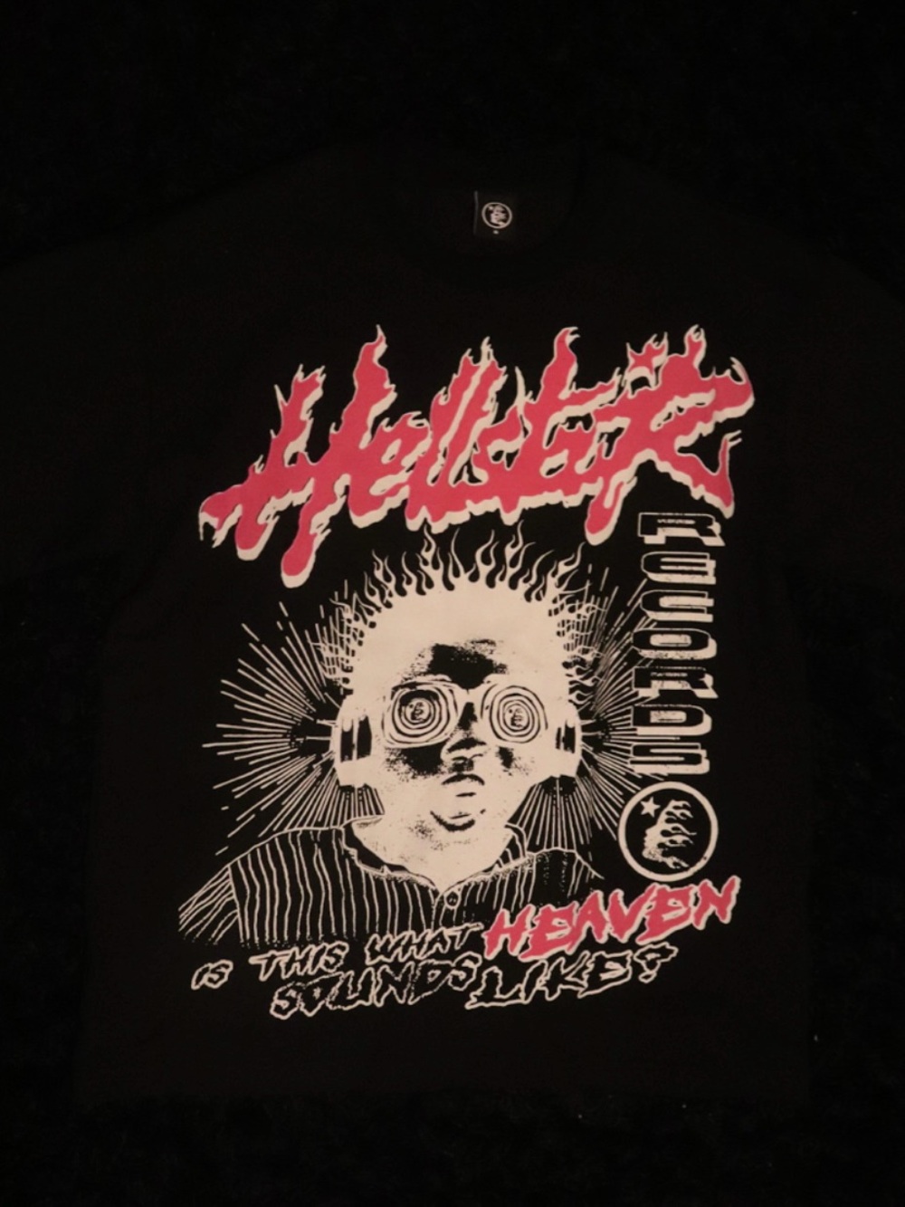 Black Short-Sleeve Graphic Tee with Pink & White Print